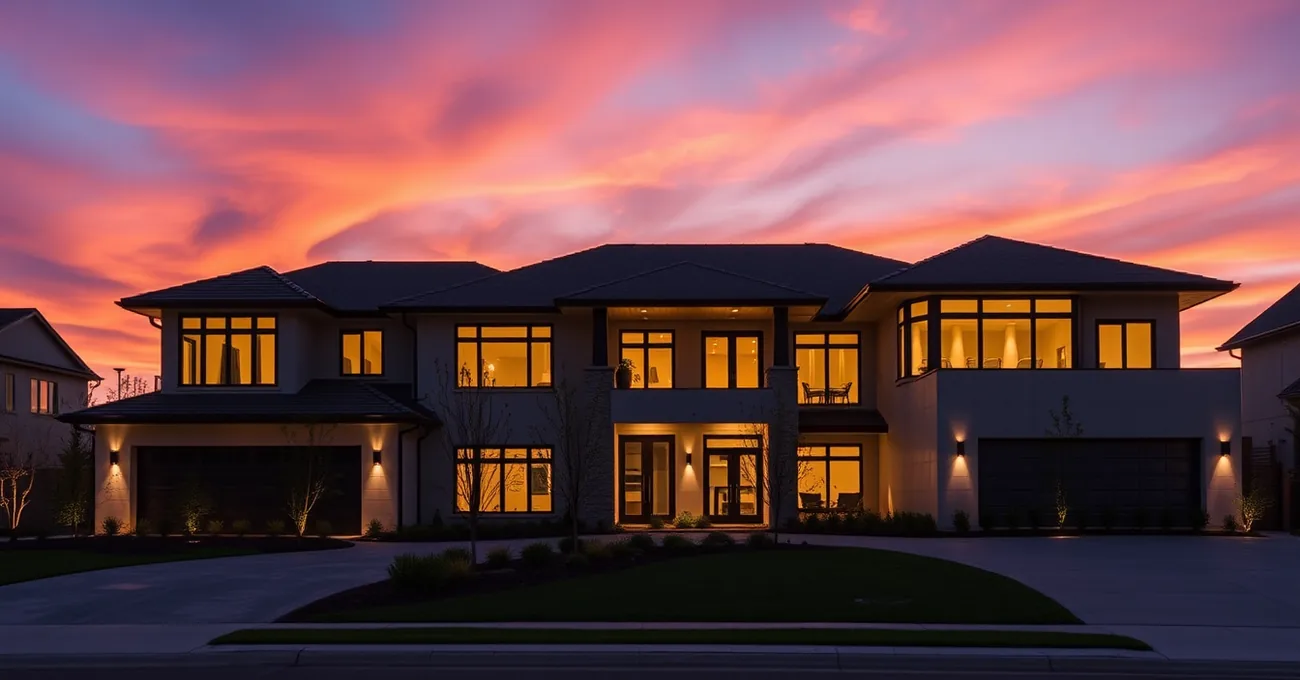 Modern luxury home at dusk